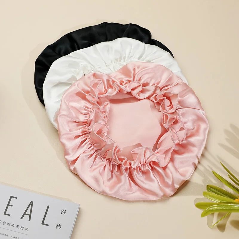 Wholesale 2022 New Designer Plain Dye 100% Reversible Sleeping Silk Satin Bonnets Long Hair Custom Silk Bonnet Hair Cover