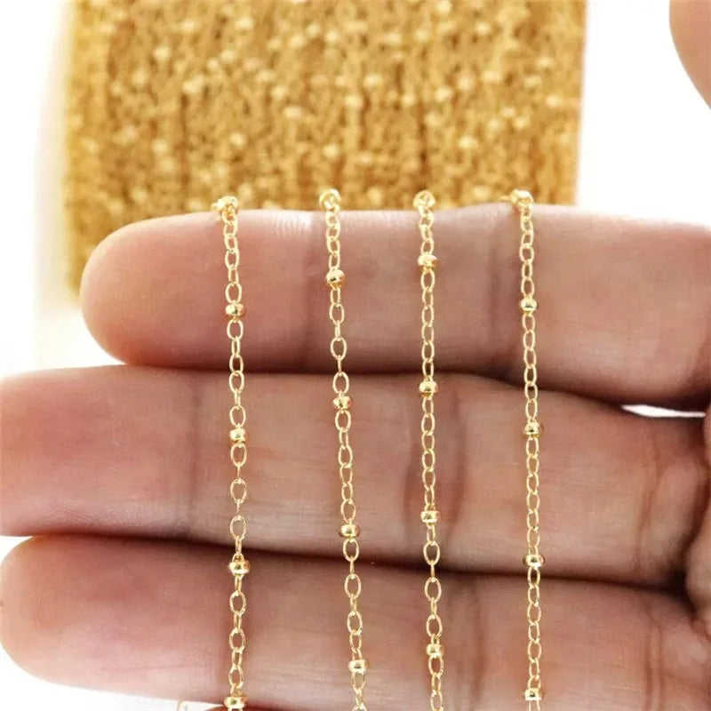 Real 14K Gold Filled Satellite Chain 2mm Beaded 1mm/1.35mm Link Chain Bracelet Necklace Jewelry Accessories Ball Chain