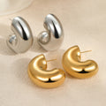 Simple Chunky C Shape Half Circle Stud Earrings Gold Plated Stainless Steel Fashion Jewelry