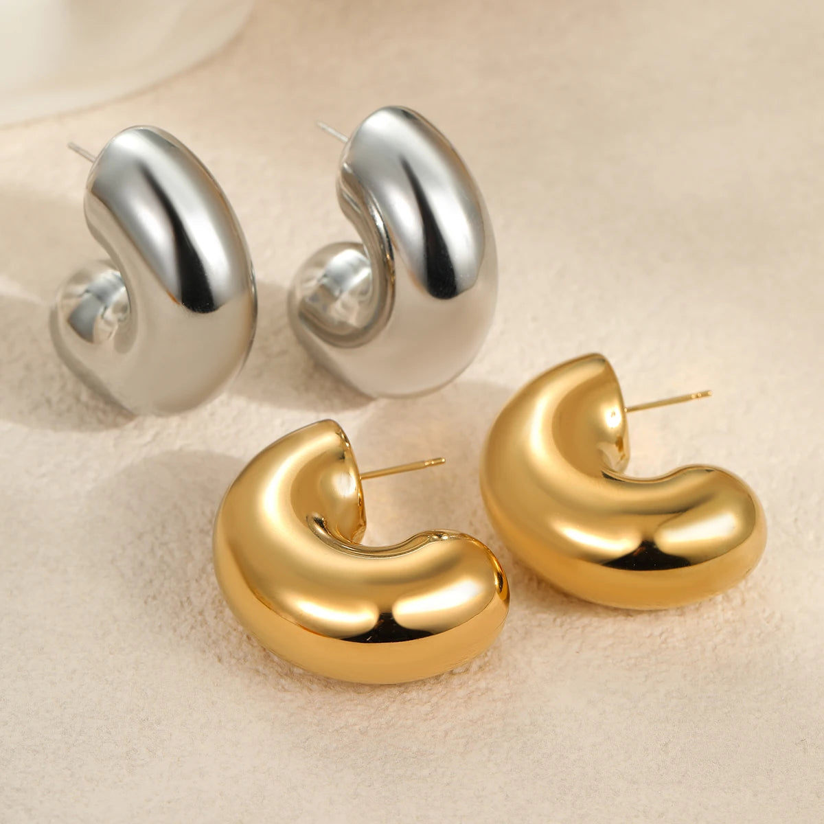 Simple Chunky C Shape Half Circle Stud Earrings Gold Plated Stainless Steel Fashion Jewelry