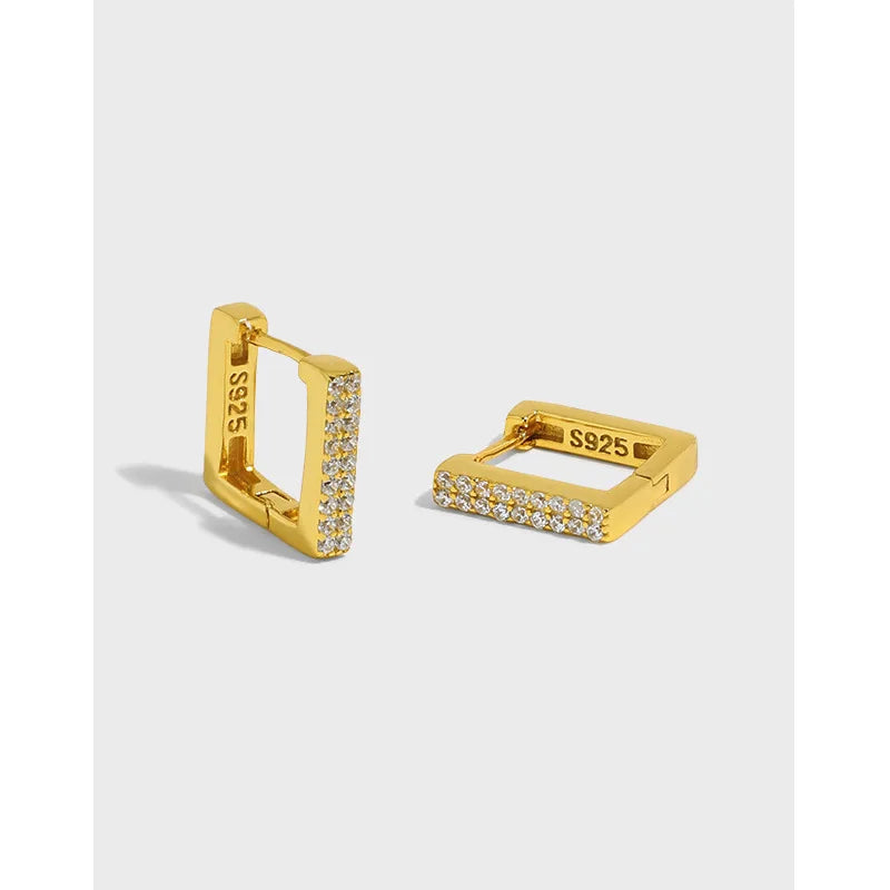 925 Sterling Silver Square Geometric Hoop Earrings Minimalist Zircon 18K Gold Earrings Girls Huggie Designer Earrings