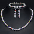 Spring Rainbow Colorful Cubic Zirconia Floral Flower Elegant Necklace Earring Bracelet Jewelry Sets for Women Wedding Bridal