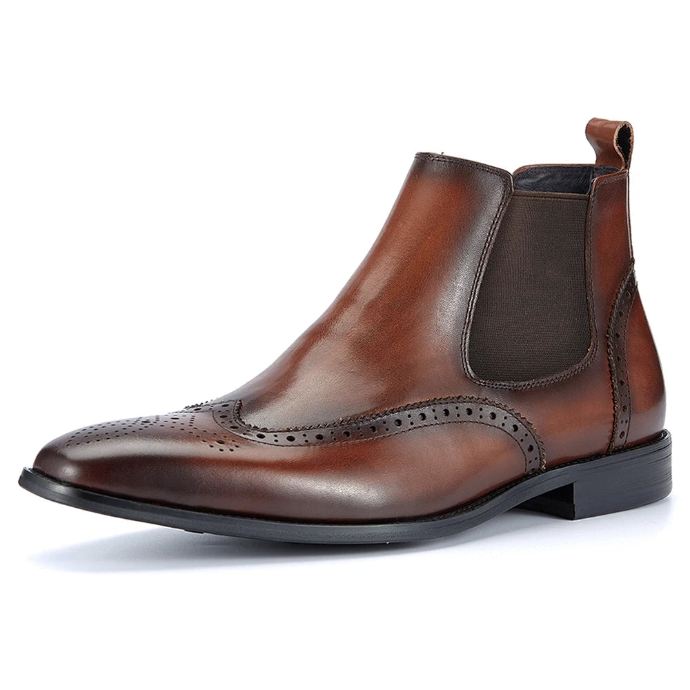 Vintage Top Grade Cowhide Chelsea Boots for Men Business Office Slip on Dress Ankle Shoes Christmas Presents