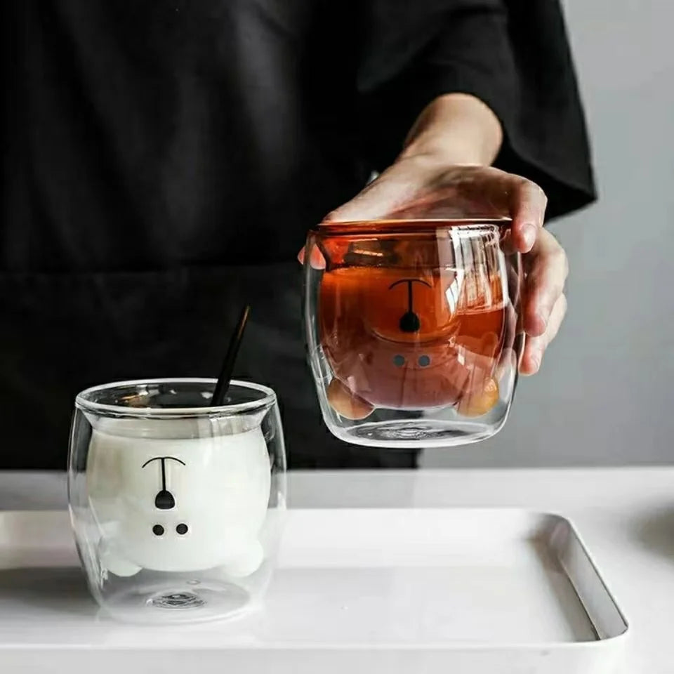 Wholesale Transparent Animal Shape Custom Double Wall Bear Glass Cups for Milk Tea MegaBDM