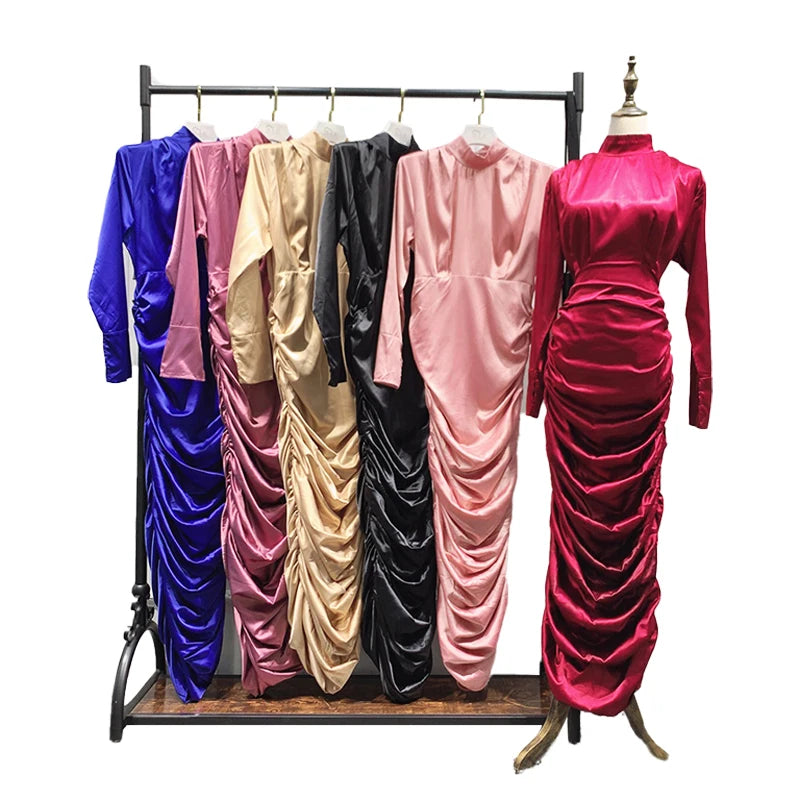 MANNI Eid Satin Long Dress Dubai Abaya Women Muslim Wrap Front Elegant Long Sleeve Hijab Dresses Polyester OEM Service Adults