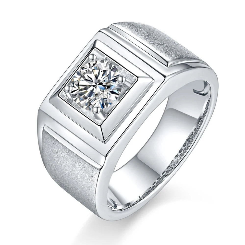 Classic Square Style Jewelry Rings 925 Sterling Silver White Gold Plated 1ct Level D Vvs Moissanite Diamond Men Wedding Rings