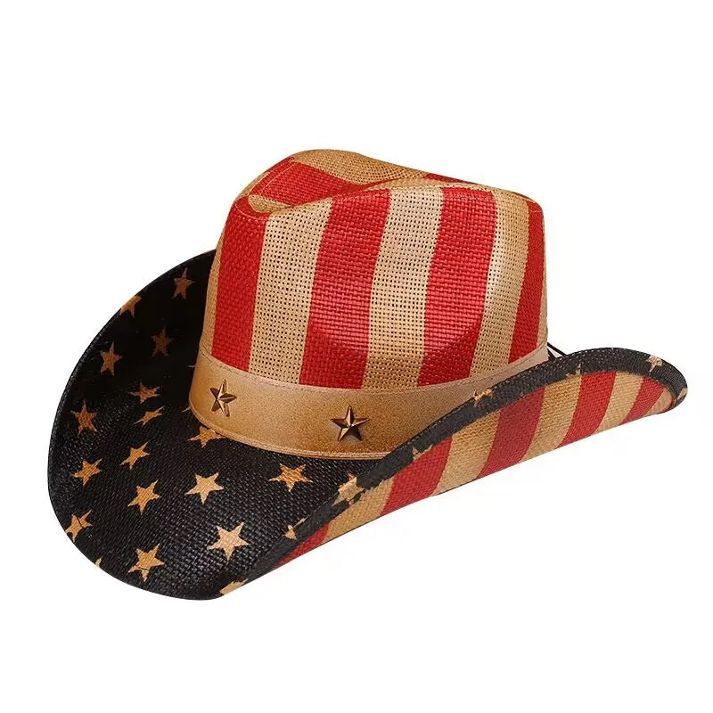 American Flag Cowboy Hat USA Vintage Dallas Men Western Style Party Parade Rodeos Patriotic Unisex Cowboy Cowgirl Hat