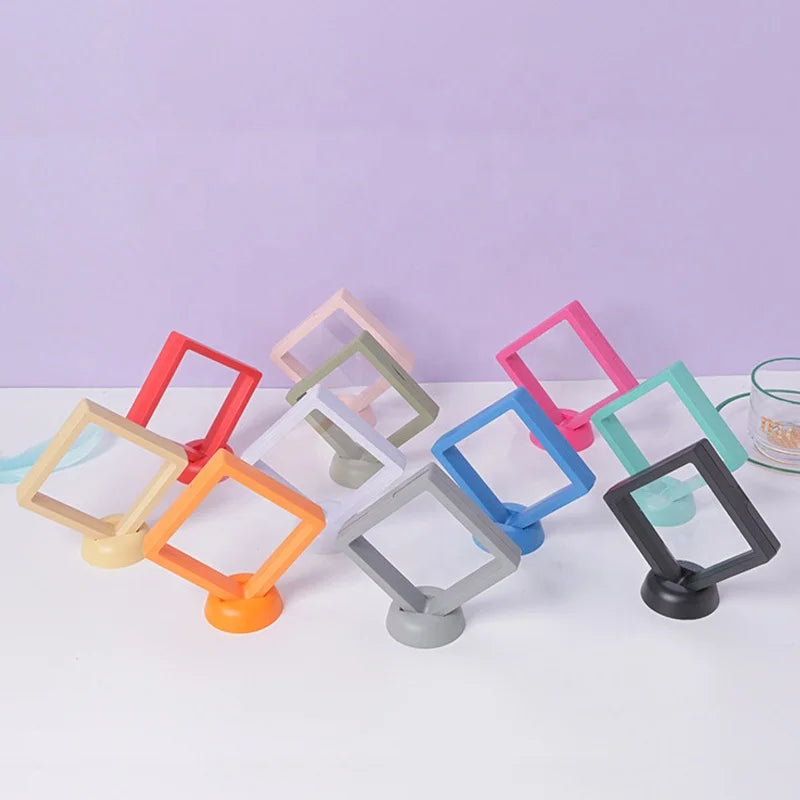 Transparent Floating Frame Jewelry Display Box Storage Necklace Ring Case Customized Clear PE Film Suspension Packaging Box
