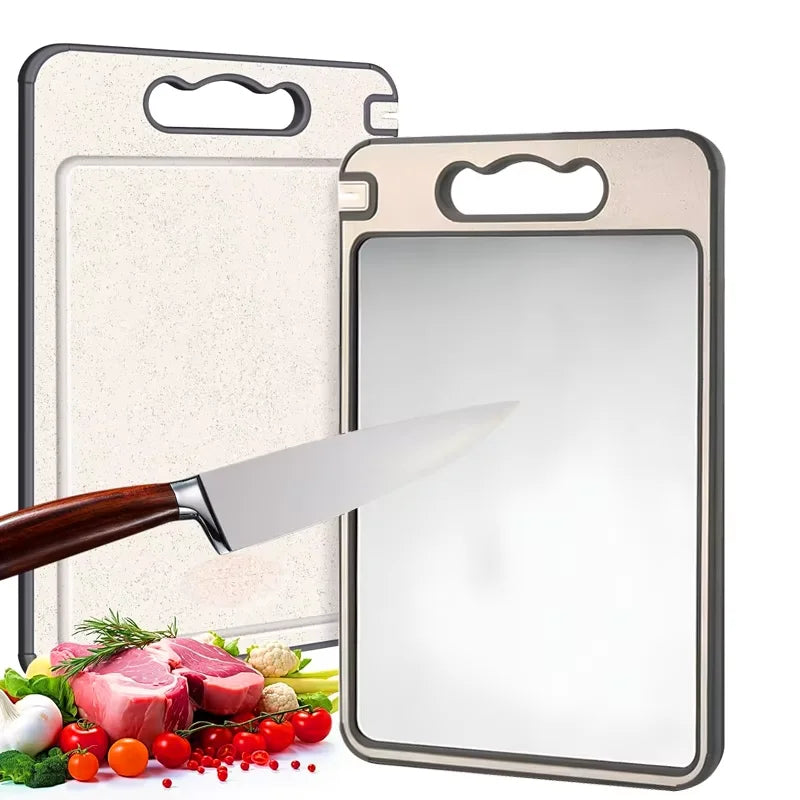 Double-sided Antibacterial 304 Stainless Steel Plastic Cutting Board Food Grade PP Straw Cutting Board Support Customized LOGO