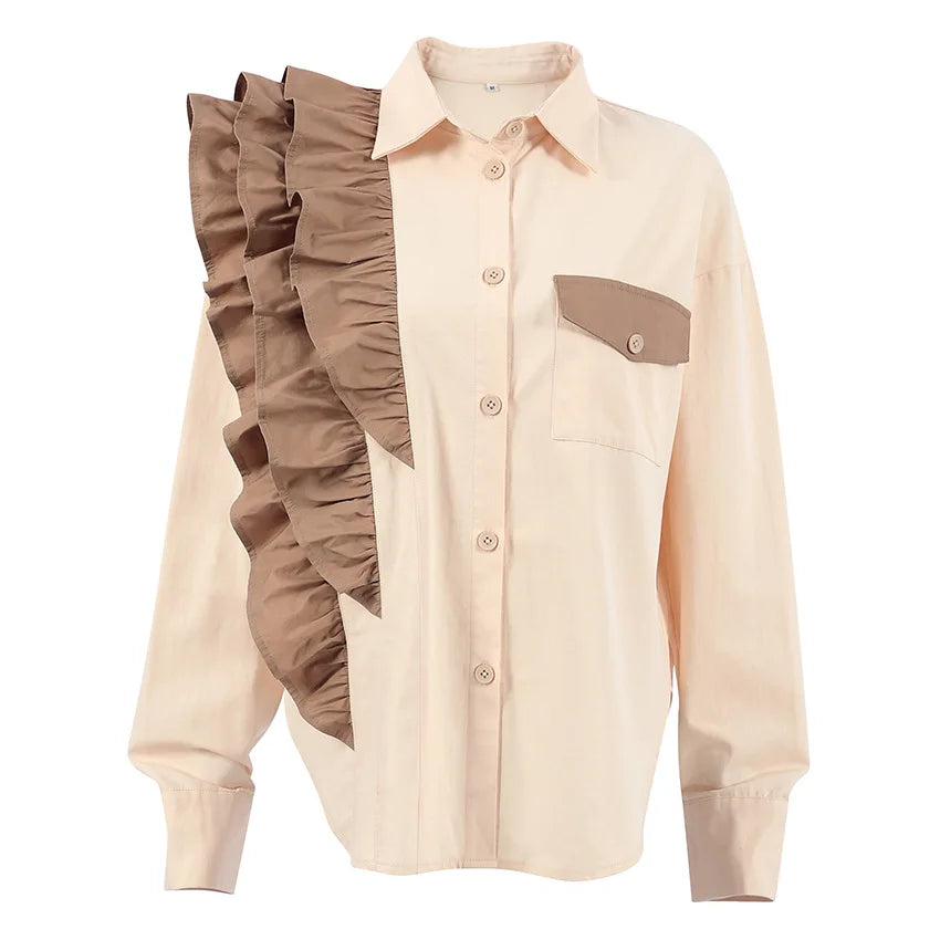 Fashion Autumn Casual Youth Women's Clothing Apricot Long Sleeve Women Shirt Women Tops  Shirts Luxury Blouses
