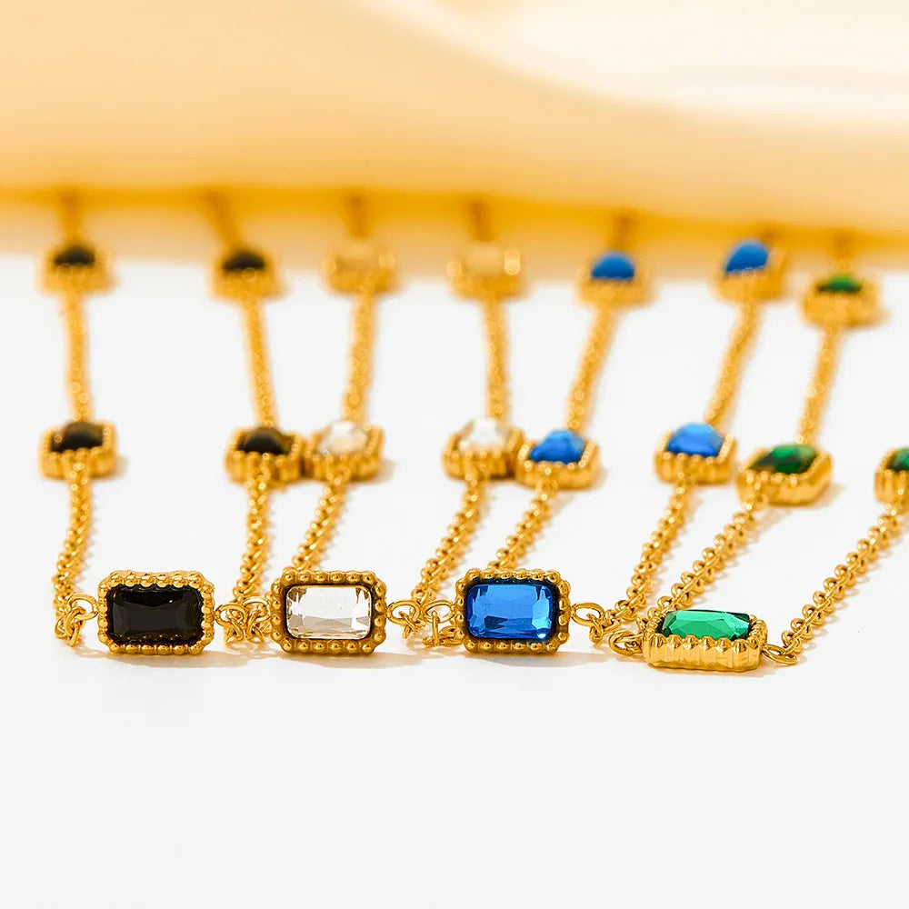 Women's Jewelry Wholesale Custom 18k Gold Plated Stainless Steel Chain Link Green Aaa Cubic Zircon Stone Bracelet
