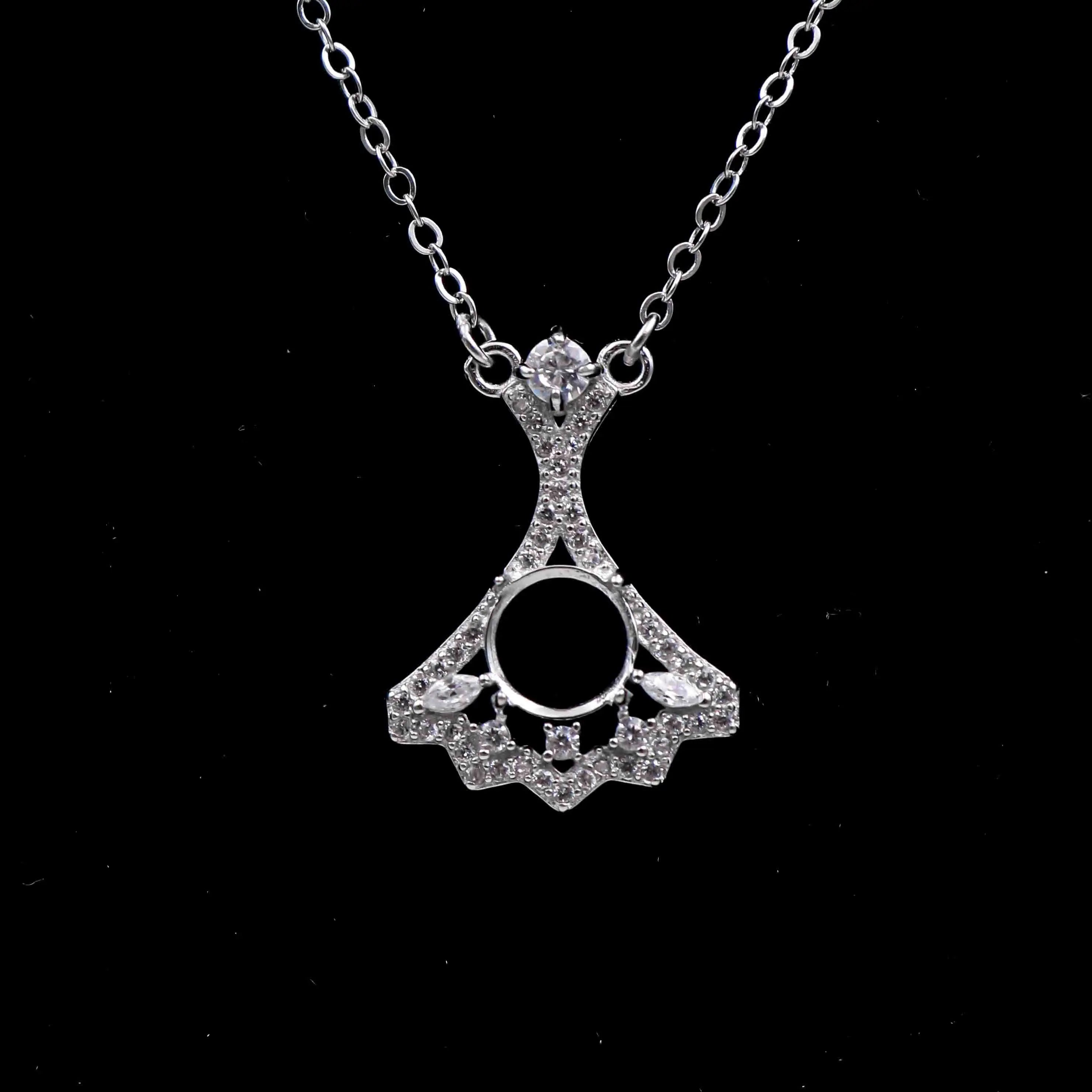 Sterling Silver 7*7mm Semi Mount Necklace Empty Frame Support Blank Setting S925 Base Holder Without Center Stone for DIY Inlay