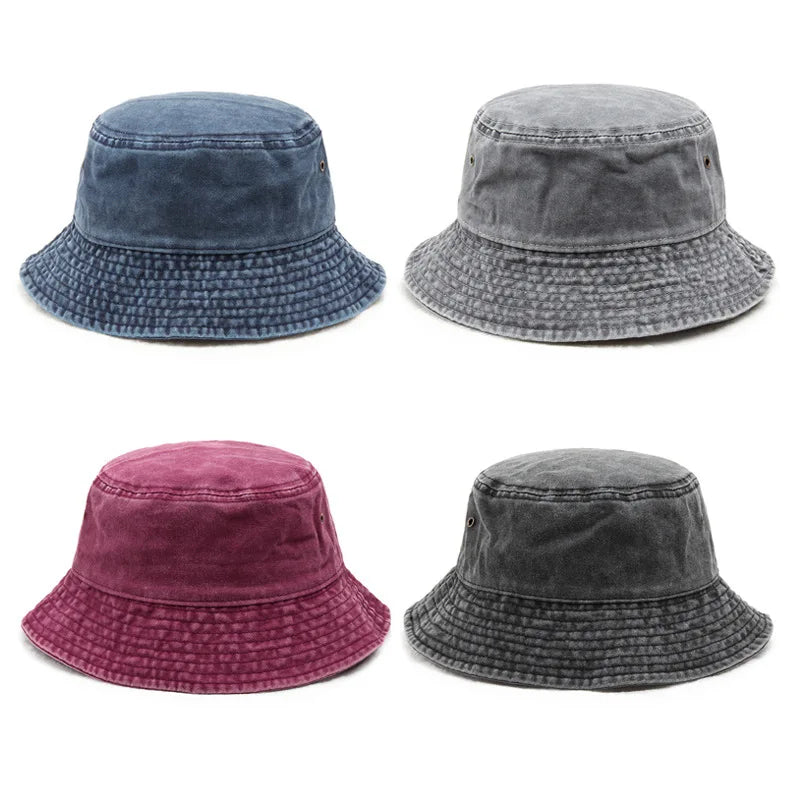 Wholesale Unisex Embroidery Fisherman Beach Sun Protection Fishing Cotton Denim Bucket Hats for Adults