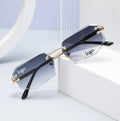 2024 Custom Logo New Luxury Small Women Luxury Fashion Rimless Glasses Trendy Rectangle Frameless Diamond Cut Sunglasses