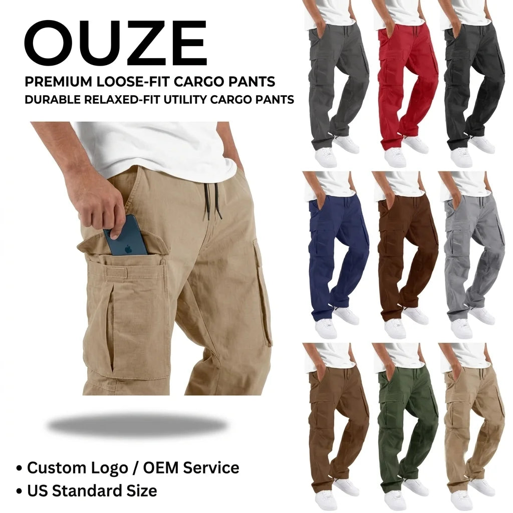 Mens Cargo Pants With Side Pockets Fashion Trousers for Men Regular Fit Casual Pants