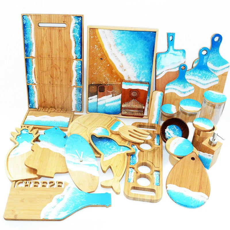 Resin Wooden Design Art Decor Olive Walnut Wood and Epoxy Resin Customized Size Cutting Serving Board Coaster Gadgets