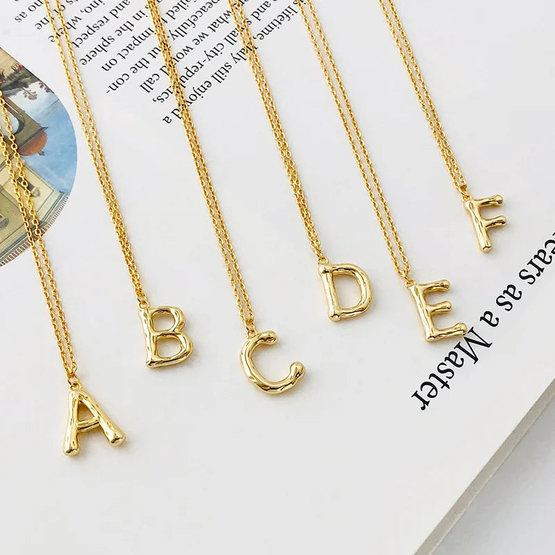 Gumus Kolye Gold Plated 925 Sterling Silver Hammered Letter Necklace Customized Personalized Initial Necklace for Women
