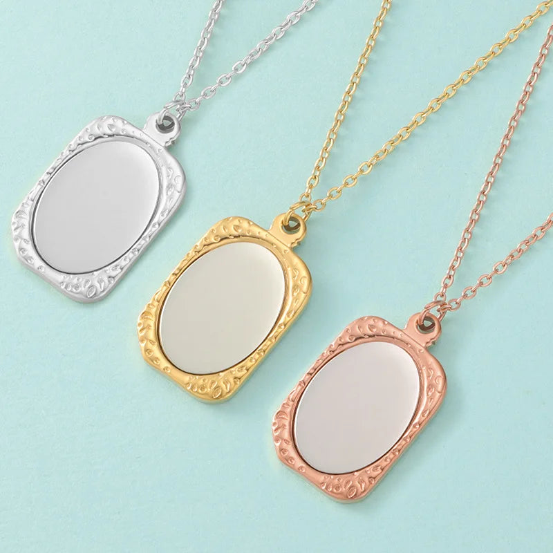 Engraving Charms Stainless Steel Necklace Laser Logo Custom Name Geometric Necklace Personalized Irregular Magic Mirror Necklace