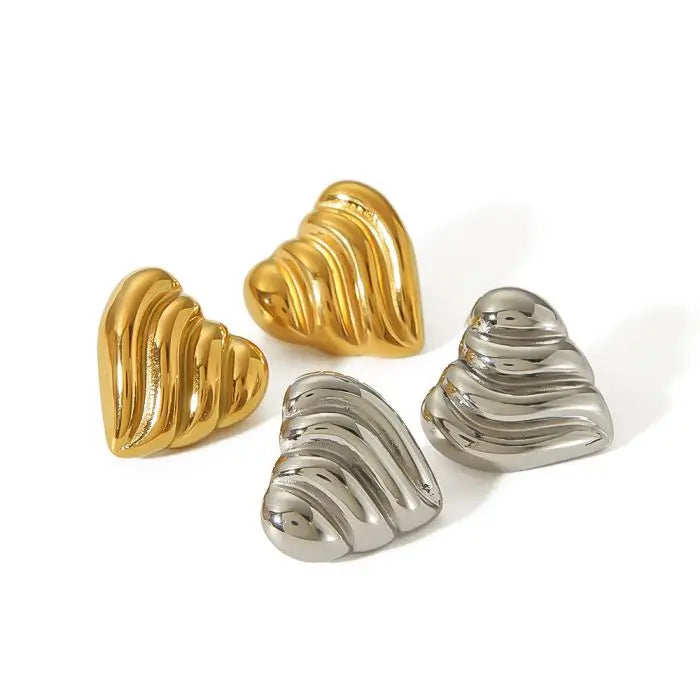 Fashion Stainless Steel 18k Gold Plated Stripes Love Heart Stud Earrings New Statement Earring Jewelry