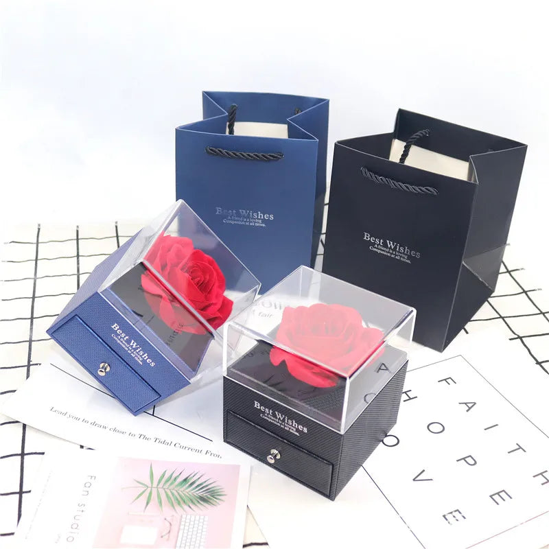 In Stock Oem Drawer Packaging Flower Necklace Gift Paper Box Eternal Rose Jewelry Box Flower Box Mother's Day Gift