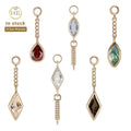 Lotus Wholesale 9k 10k 14k 18k Solid Real Yellow Gold Rhombus Gemstone Tassel Chain Pendants & Charms for Earring Jewelry