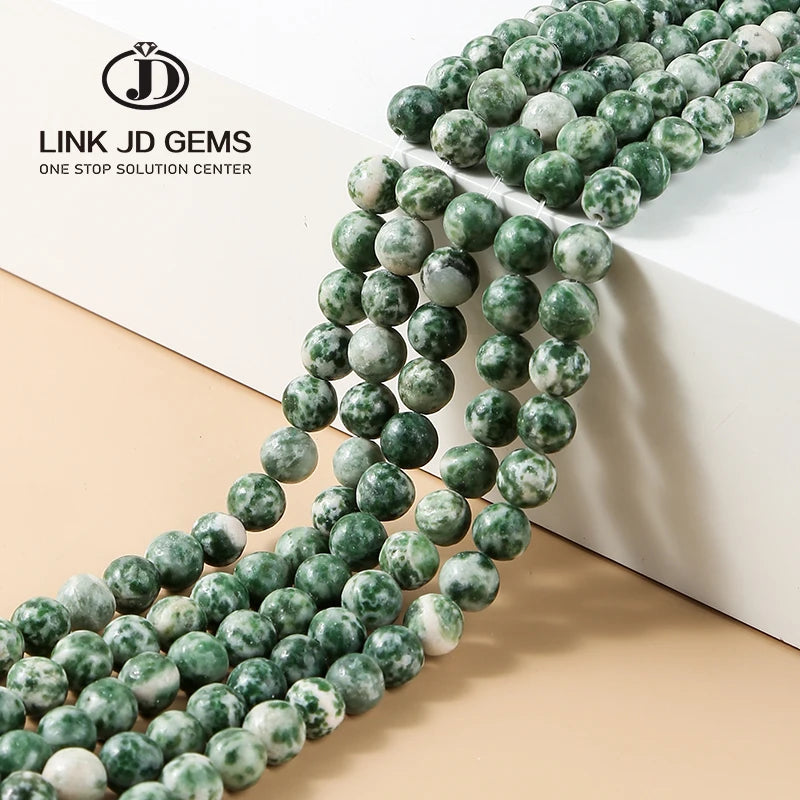 JD Wholesale 4 6 8 10mm Natural Green Dots Beads Matte Green Stone Size Round Loose Beads for Jewelry Making