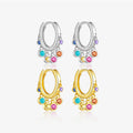 FUAMAY Dainty Cute Plated 18K Glod Silver Colorful CZ Hoop Earrings 925 Sterling Silver Rainbow CZ Charm Hoop Earrings for Girl