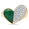 Vintage Fashion Brass Plating 18k Gold Inlaid Zirconia Malachite Three-Dimensional Heart Rings Jewelry Factory Wholesale