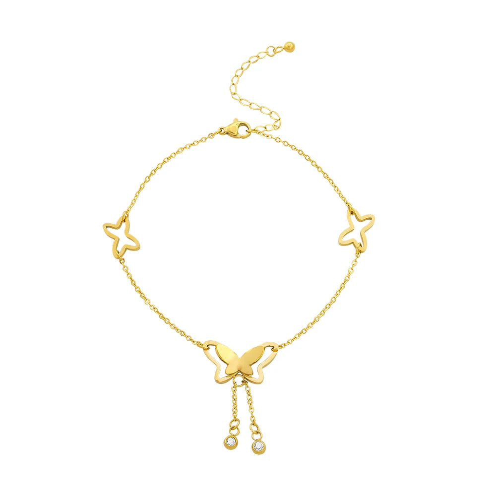 French Ins Wind Net Red With Individual Butterfly Design Inlaid Zircon Titanium Steel 18K Foot Ornaments