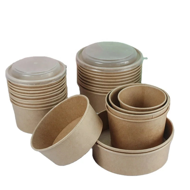 High Quality Kraft Pla Paper Salad Bowl Disposable Paper Bowl with clear PET Lid
