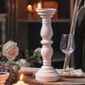 Farmhouse Decor Wedding Luxury Handicraft White Wood Candle Pillar Stand Candlesticks Decorative Rustic Wooden Candle Holder