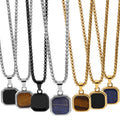 18k Gold Plated Jewelry Necklace Custom Men Multicolor Square Blue Turquoise Stainless Steel Natural Stone Gemstone Necklace