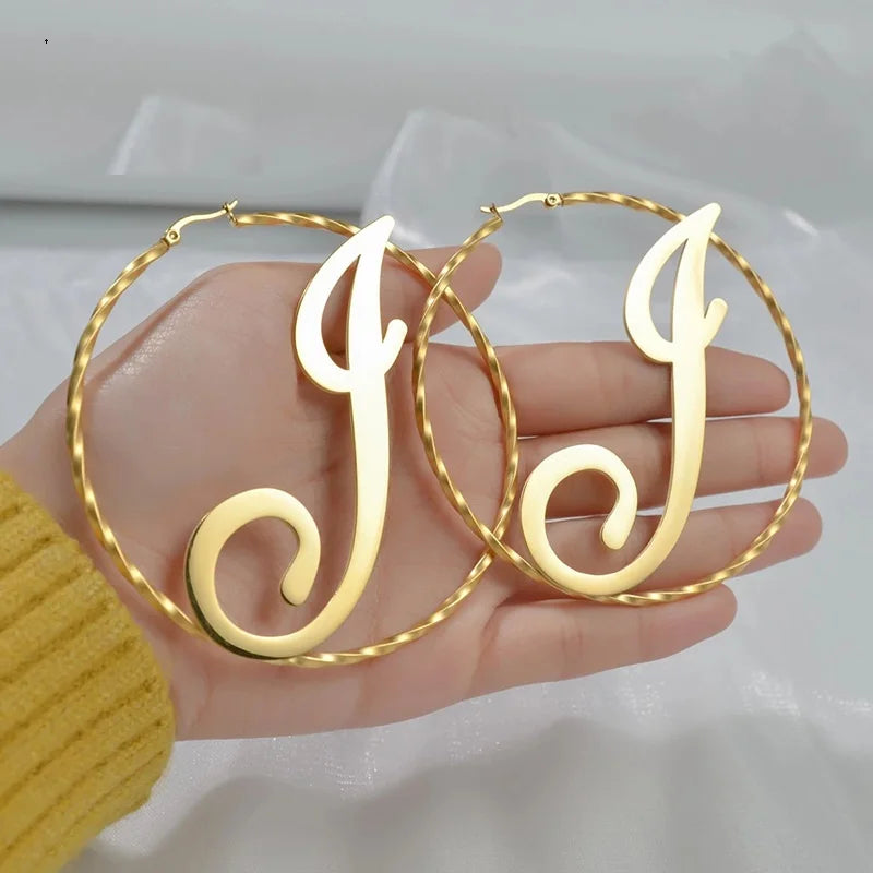 Custom Initial Hoop Earrings 18K Vacuum Gold Plated Stainless Steel Personalized Letter Earrings for Women Gift