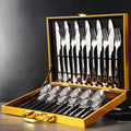 Luxury 24pcs Rainbow Stainless Steel Cutlery Set in Golden Suitcase Mirror Polished Flatware Set with Gift Box for Wedding