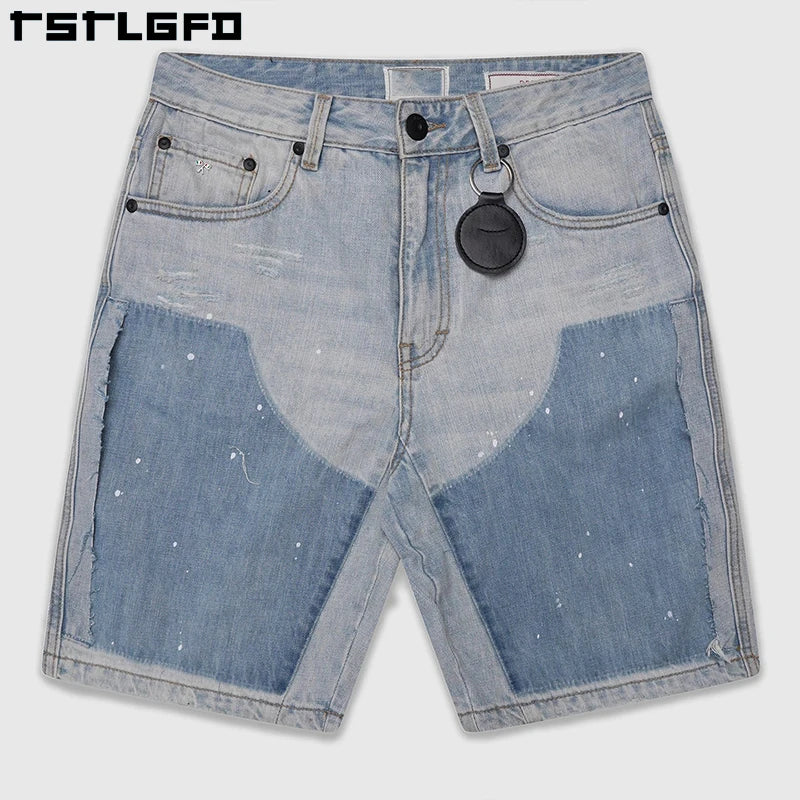 Custom Vintage Men's Jorts Summer Streetwear Work Pants Men Baggy Double Knee Denim Jeans Shorts Spray Paint Carpenter Shorts