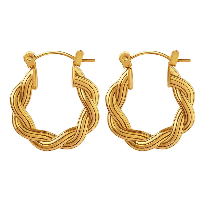 INS Simple Stainless Steel 18K Gold Plated Twist Circle Earrings Titanium Steel PVD Geometric Knot U Shaped Earring Jewelry
