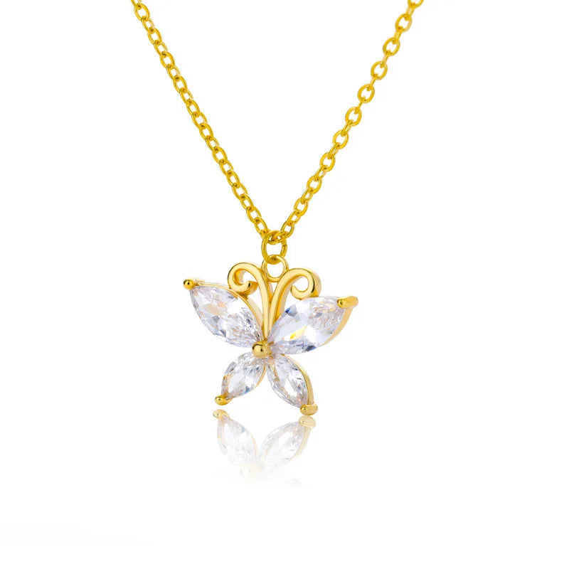 Lateefah OEM Diamond Gold Gemstone Pendant Necklace Sets for Women Fashion butterfly Necklace