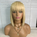 Stock drop shipping full machine made 100% virgin remy human hair blunt cut straight bobs 613 blonde bob wig with bang