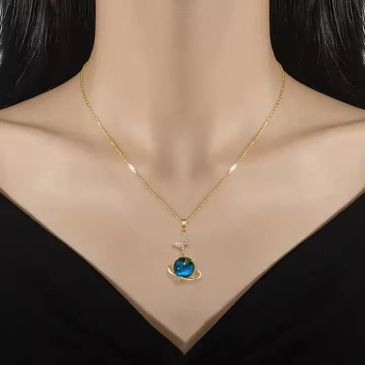 Delicate 316L Stainless Steel Choker Necklace Butterfly Moon Starry Sky Women Girl Party Gold Zircon Pendant Necklaces Jewelry