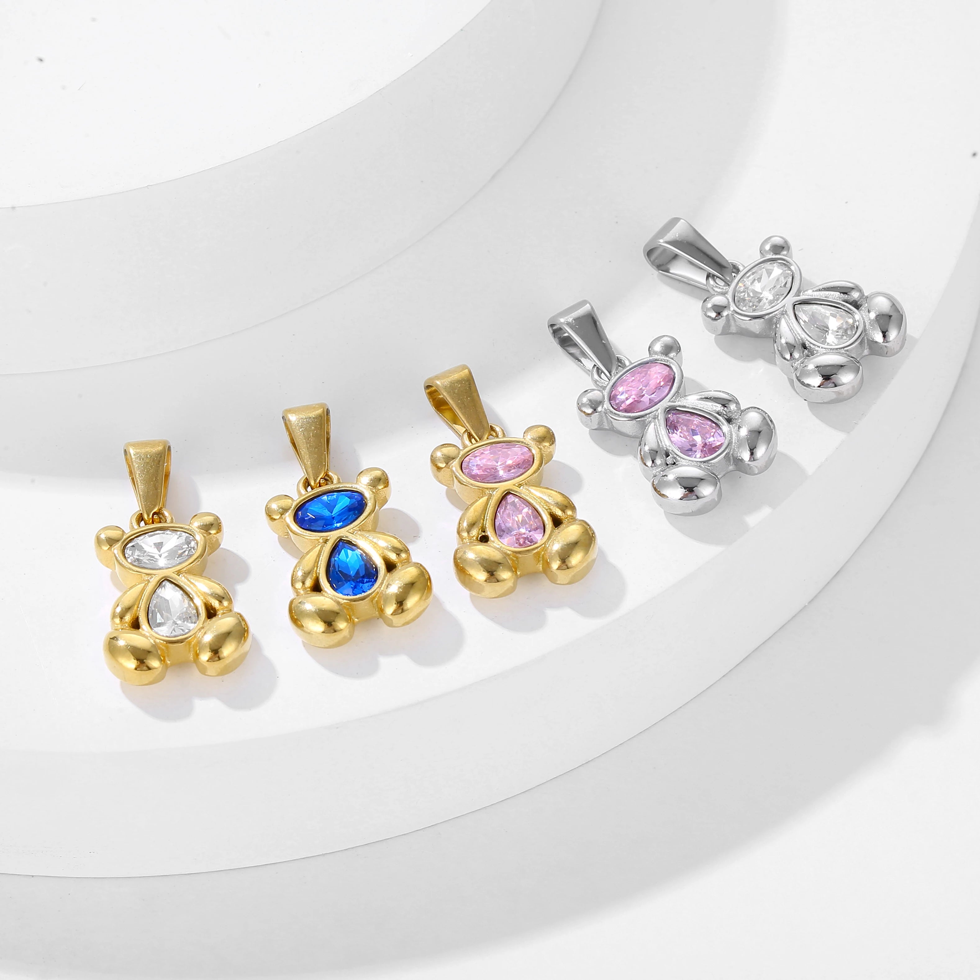 American Hot Sell Teddy Bear Pendant 18K Gold Zircon Stainless Steel Pendant Cute Animal Bear Charms for Women Jewelry