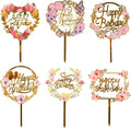 Flower Happy Birthday Acrylic Glitter Cake Topper Gold Acrylic Birthday Dessert Party Wedding Cupcake Toppers