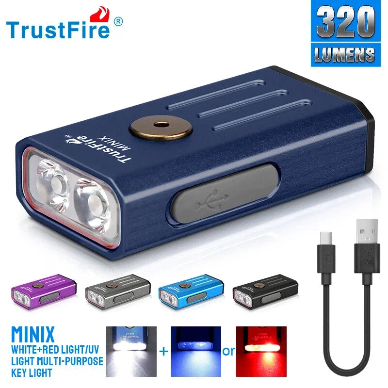 Wholesale MINIX Keychain Flashlight Super Bright 320LM USB Rechargeable IP68 Adjustable Focus Mini EDC UV Torch 3-Year