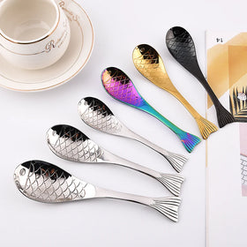 Creativity Stainless Steel Cartoon Fish-shaped Spoon Household Flat Soup Spoon Children Dinner Spoons