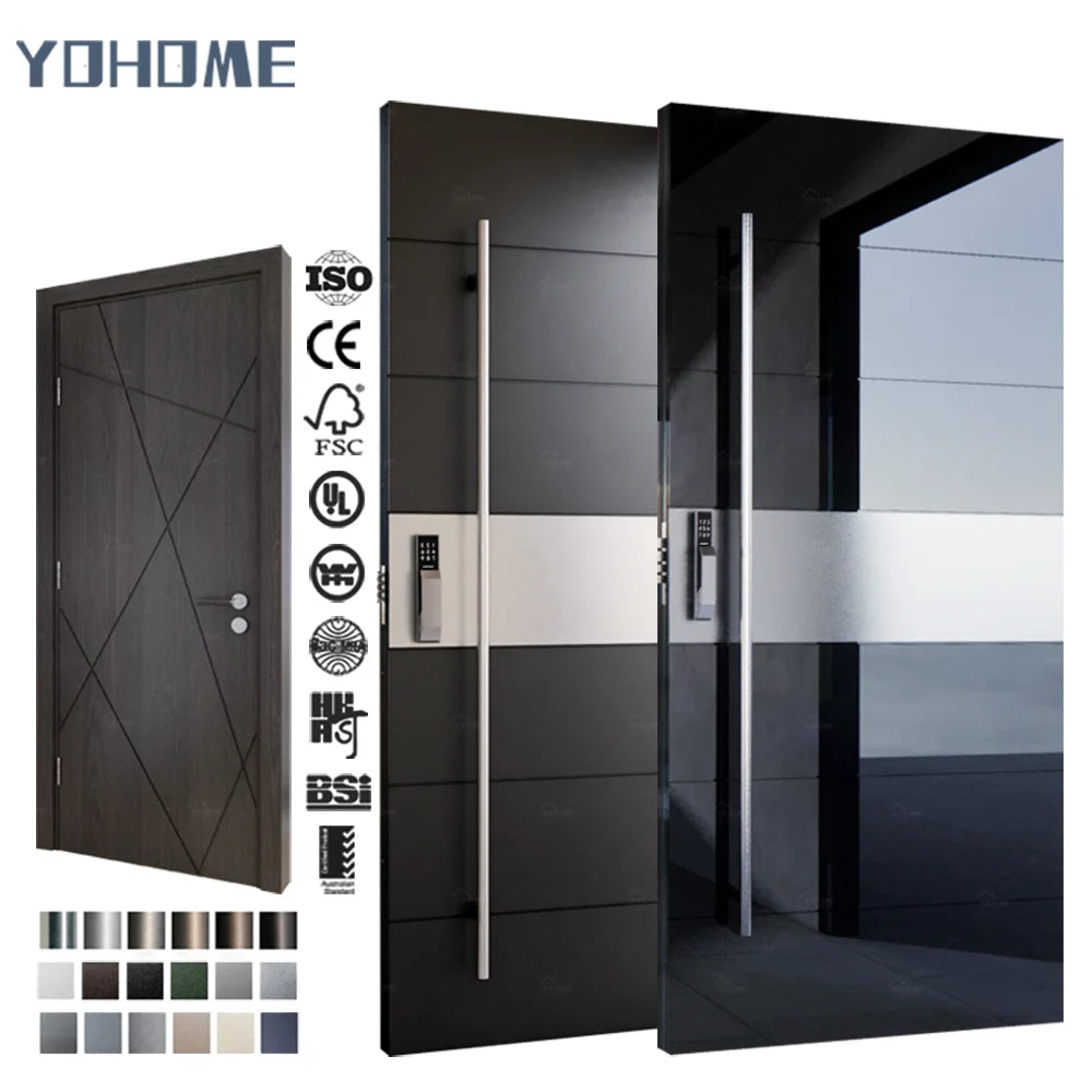 Yohome Door Luxury High-gloss Matte Finish 304 Stainless Steel Safety Entrance Main Door Modern Security Entrance Metal Door