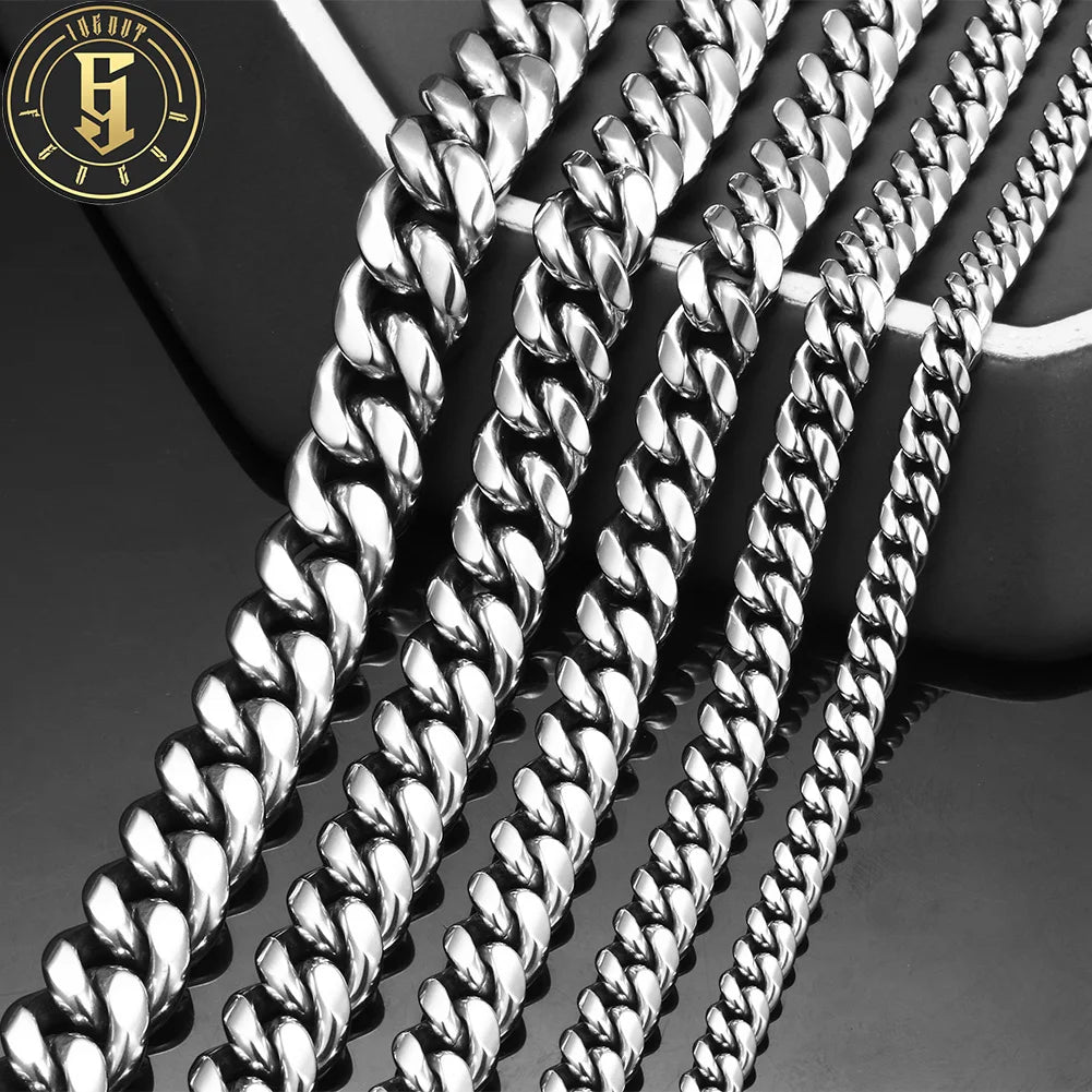 Men Hip Hop Jewelry Gold Plated Filled Stainless Steel 6mm-14mm Necklace Non Tarnish Free Miami Cuban Link Chain