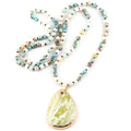 Fashion Women Natural Stone Crystal Beads Pic Jasper Amazonite Irregular Drop Pendant Necklace Western Jewelry