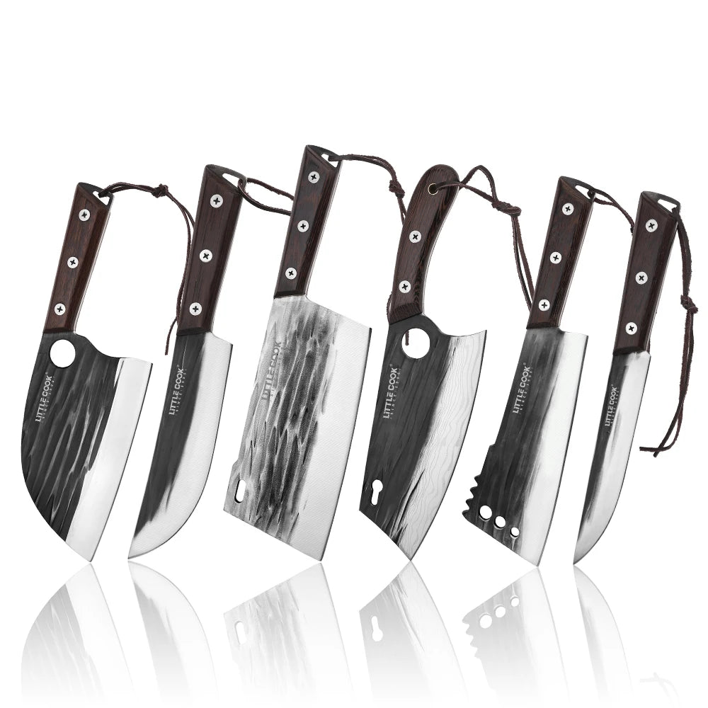Little Cook 6PCS Hand-Forged Butcher Knife  Kitchen Knife Set  4Cr13 Stainless Steel with Chicken-Wing Wood Handle