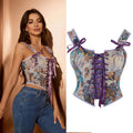 Renaissance Vintage Corset with Straps Women's Purple Shapewear with Side Zipper Bodice