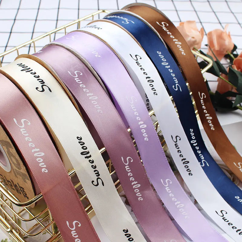 Customization  Personalization Boxes Package Ribbon logo Decoration Ribbon With 100% Polyester Gift Satin Ribbon Roll