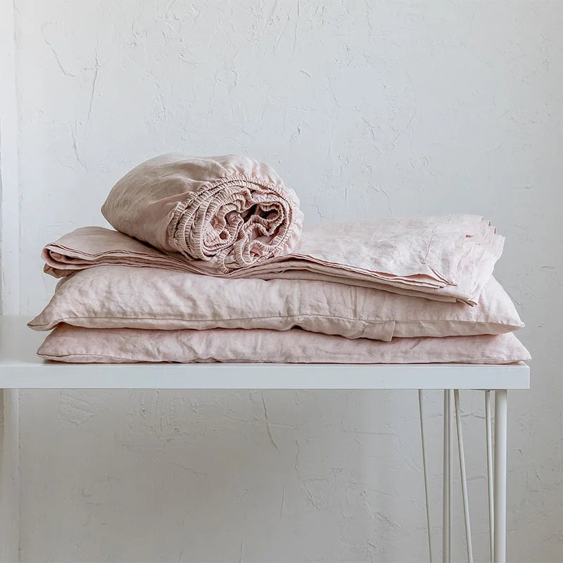 Factory Luxury  Blush Fat Stripe  French Linen Sheet Set Fitted Sheet with Pillowcase